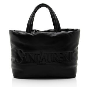 Saint Laurent Puffed Leather Logo Shopping Tote